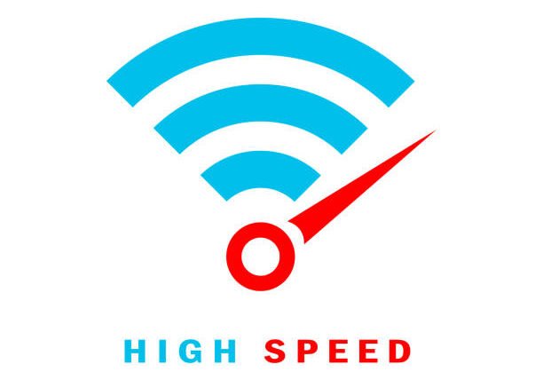 Fast wi fi internet connection vector logo on white background